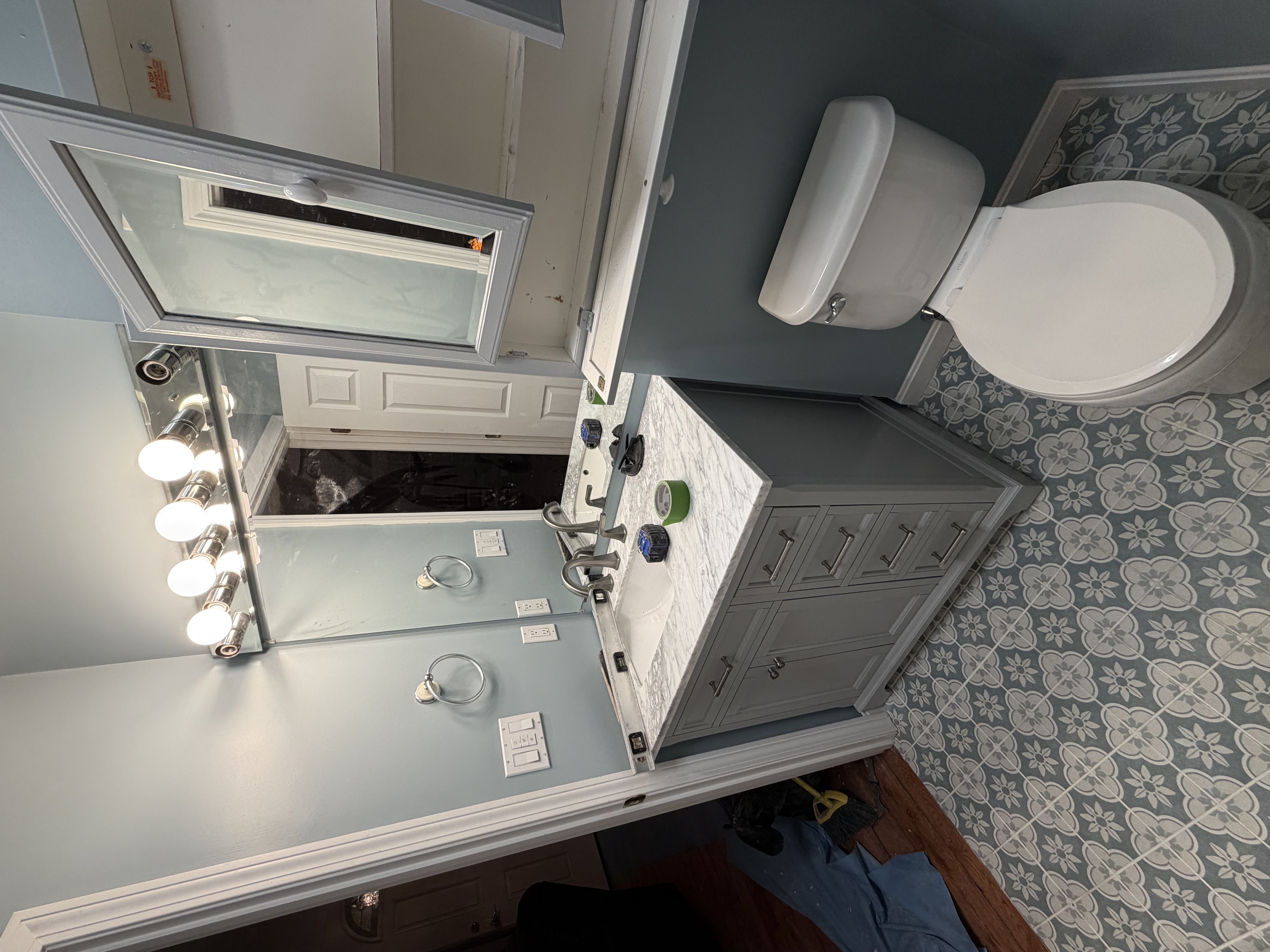 Bathroom remodel vanity and tile floor NH handyman