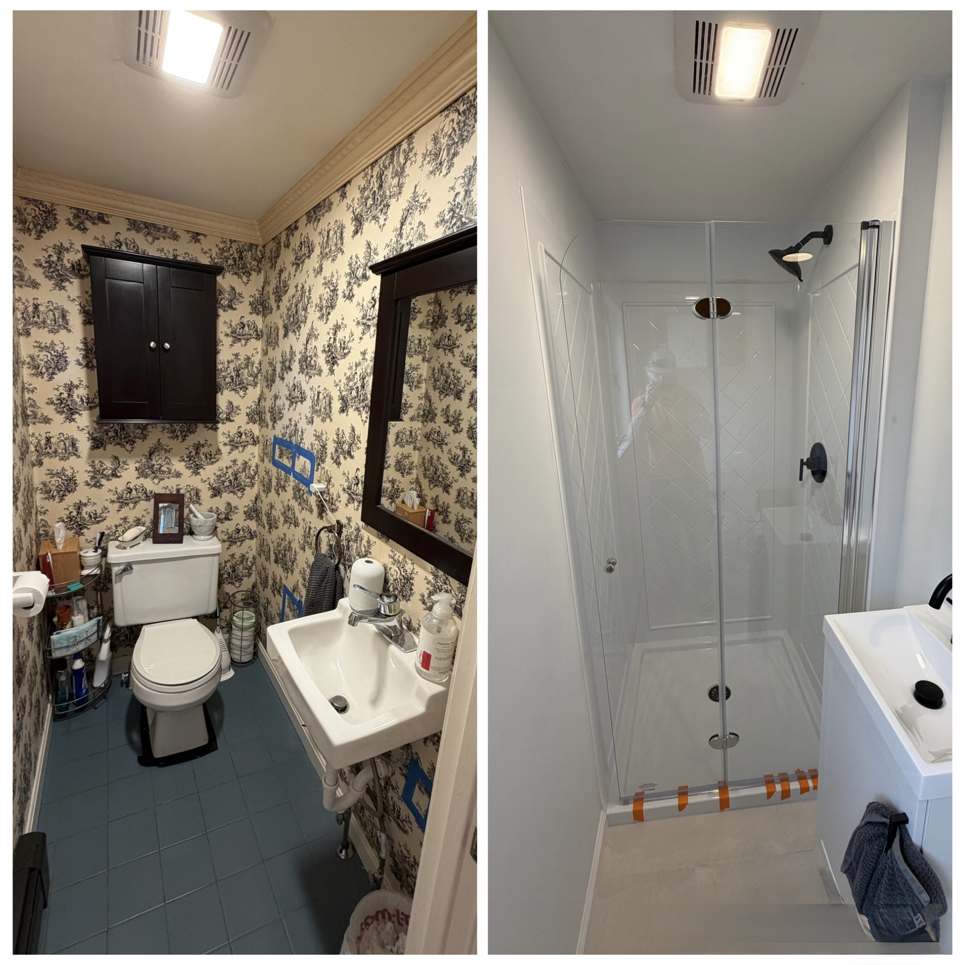 Before and after bathroom transformation by T-Build Handyman