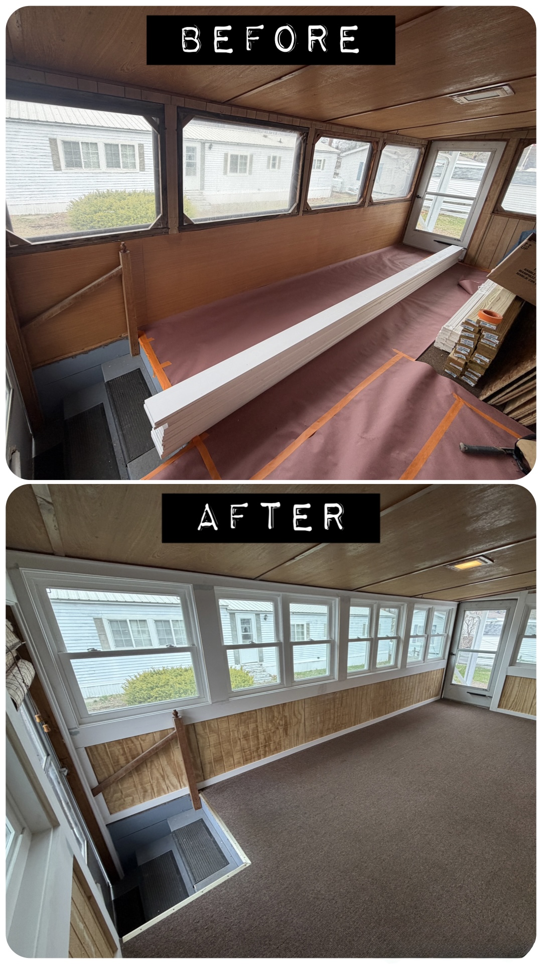 Sunroom window replacement before and after NH handyman