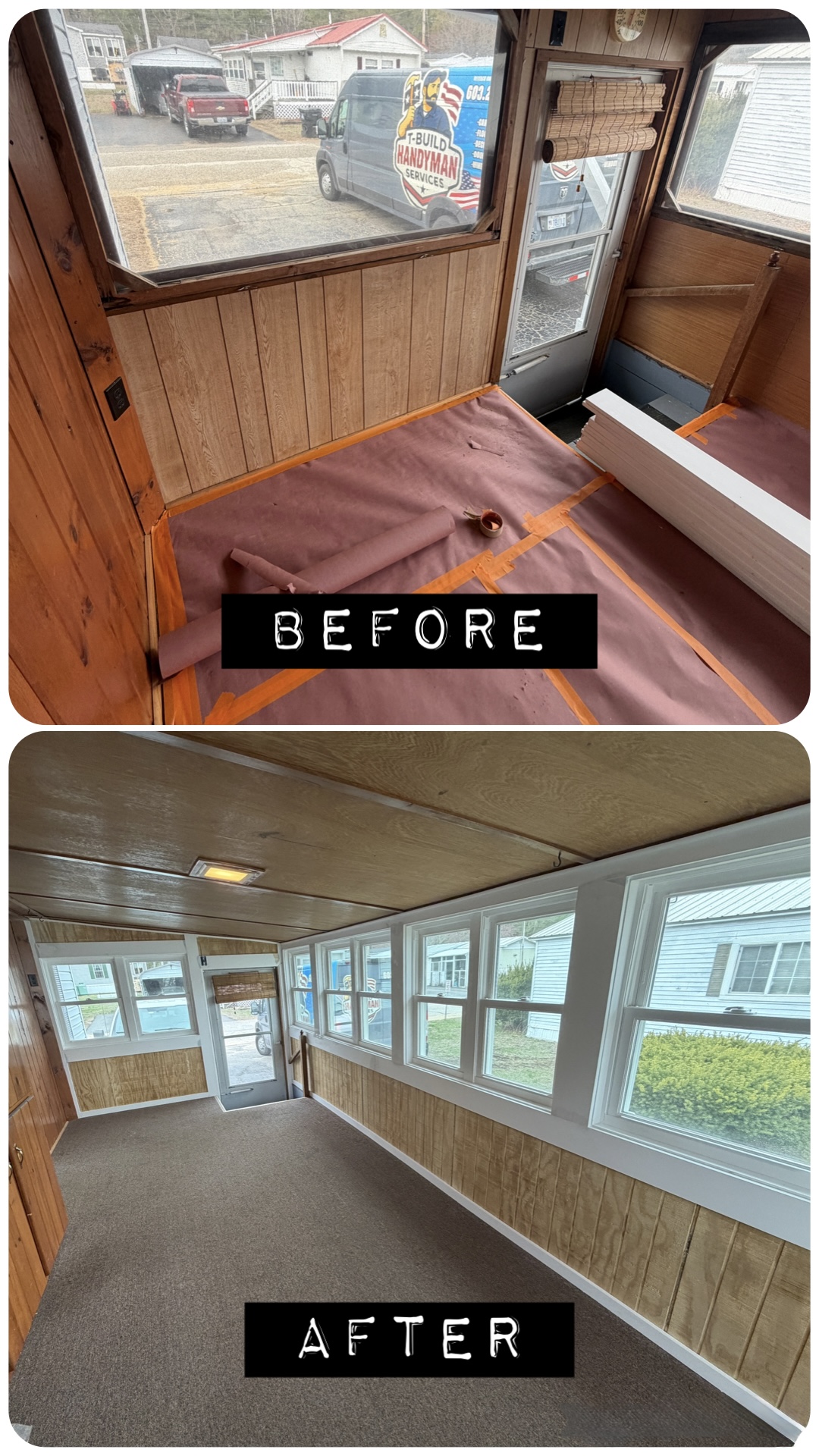 Sunroom window replacement second angle before after NH