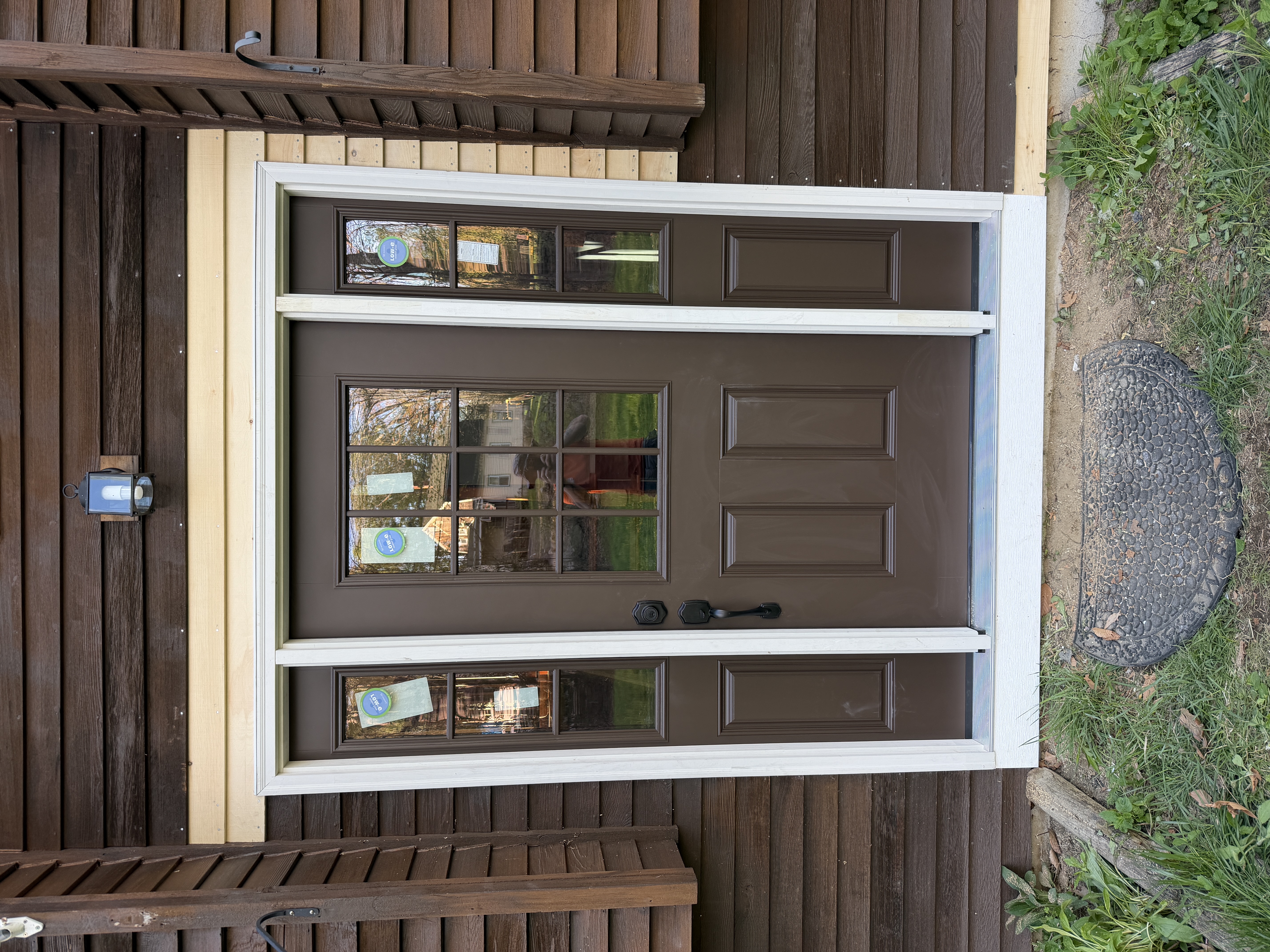 New exterior front door installation with sidelights NH handyman